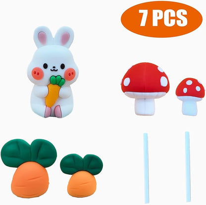 Cute Carrot Rabbit Theme Cake Topper Birthday Cake Decorations,Bunny Birthday Cake Toppers Cake Decor Mushrooms Carrots Cupcake Topper Jungle Animals Cupcake Toppers Birthday Party Supplies