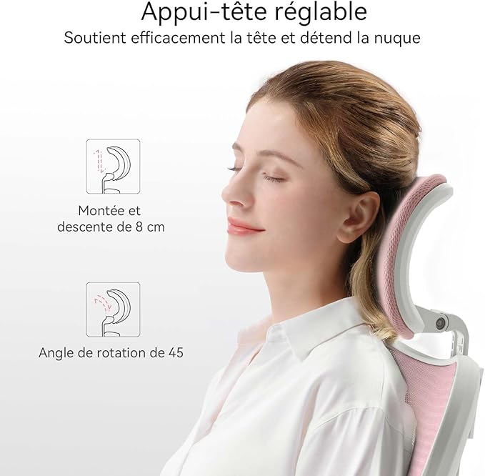 SIHOO M18 Ergonomic Office Chair, Computer Desk Chair with Adjustable Headrest and Lumbar Support, High Back Executive Swivel Chair for Home Office (Light Pink)