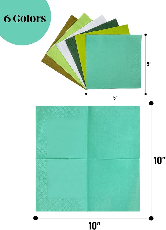Green Cocktail Napkins 6 colors 5 * 5inch disposable Beverage Napkin paper for Cocktail, Wedding, Dinner，Brithday Party Dessert Wine Paper Napkins（ 120 Count）