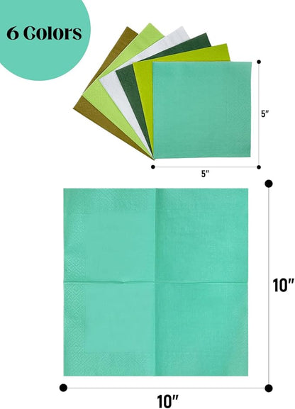 Green Cocktail Napkins 6 colors 5 * 5inch disposable Beverage Napkin paper for Cocktail, Wedding, Dinner，Brithday Party Dessert Wine Paper Napkins（ 120 Count）