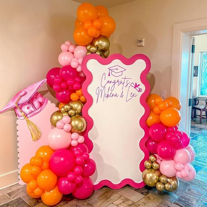 Pink and Orange Balloons Arch Kit, 162pcs Hot Pink Orange Metallic Gold and Confetti Balloons for Bridal Baby Shower Wedding Bachelorette Birthday Fall Party Decorations