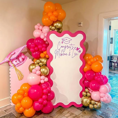 Pink and Orange Balloons Arch Kit, 162pcs Hot Pink Orange Metallic Gold and Confetti Balloons for Bridal Baby Shower Wedding Bachelorette Birthday Fall Party Decorations