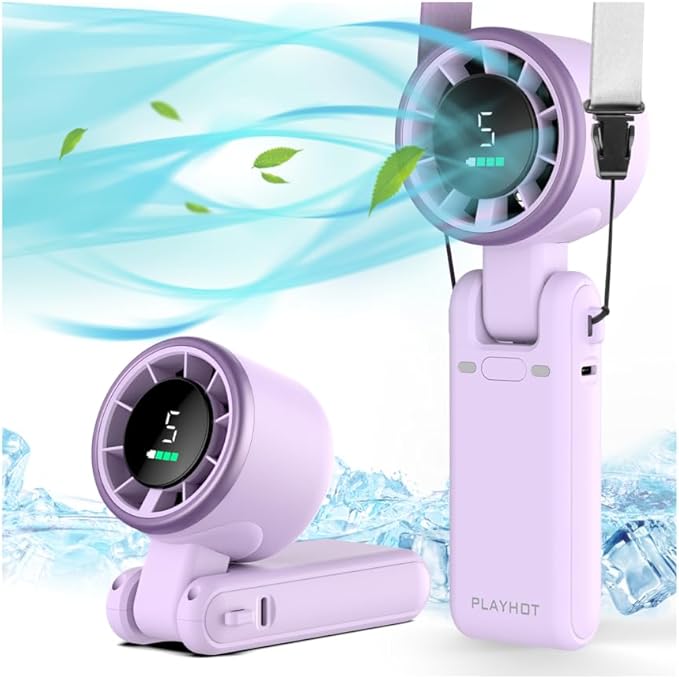 Portable Handheld Turbo Fan, 5-Speed Personal Fans, 5000mAh Rechargeable Fans Up to 12 Hours, Weight only 0.6lb Small Fan, Hand/Neck/Desk Fan 3 IN 1, Beach Vacation Essentials(Purple)