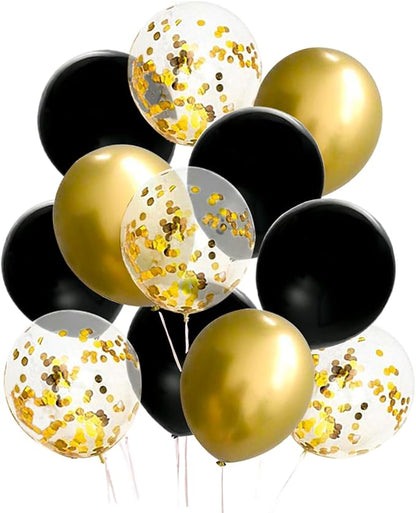 JOJO FLY 50 Pcs 12 Inches Black and Gold Balloons, Gold Confetti Balloons, Retirement, Birthday Party Decorations, New Years Eve Decorations, Graduation Party Supplies