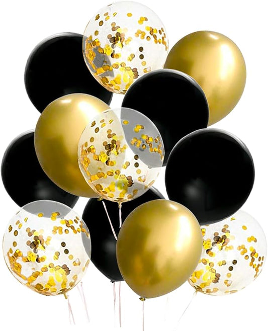 JOJO FLY 50 Pcs 12 Inches Black and Gold Balloons, Gold Confetti Balloons, Retirement, Birthday Party Decorations, New Years Eve Decorations, Graduation Party Supplies