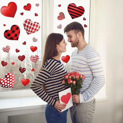 Valentines Day Decorations Window Clings, Resuable Red & Pink Heart Shaped Static Window Stickers for Valentines Day Decor - Valentine's Day Decorations for The Home, Bathroom Window