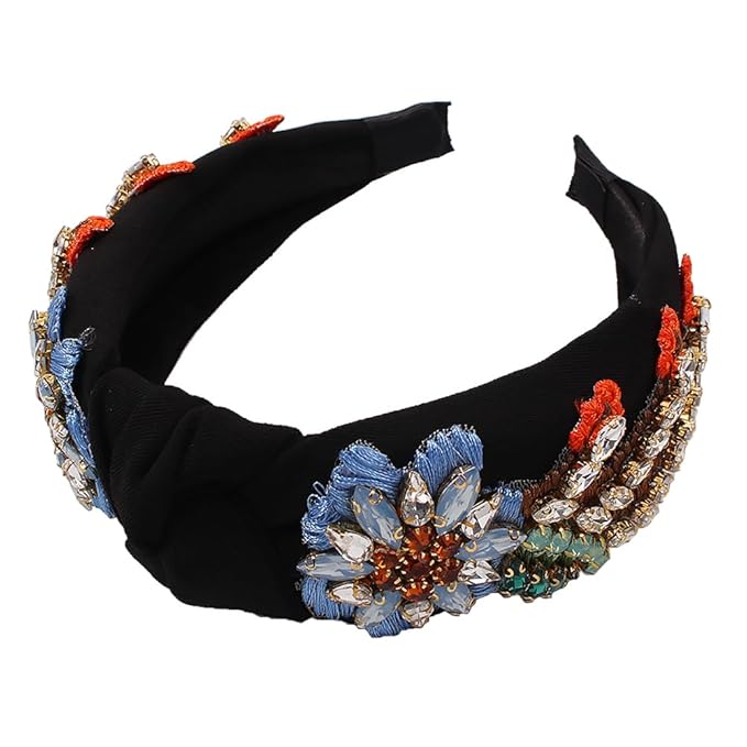 Yusier Baroque Rhinestone Crystal Hairband, Embroidered Hair Hoop for Women, Exquisite Hair Accessory, Available in 5 Colors, 1 Count (Pack of 1), Black