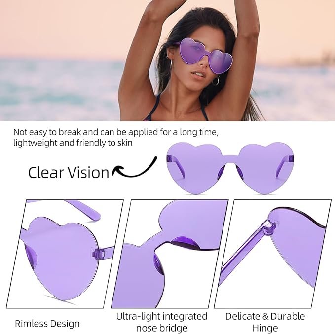 12/20/24 Pairs Heart Sunglasses for Women Men, Trendy Heart Shaped Rimless Transparent Sunglasses, Bachelorette Party
