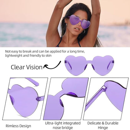 12/20/24 Pairs Heart Sunglasses for Women Men, Trendy Heart Shaped Rimless Transparent Sunglasses, Bachelorette Party