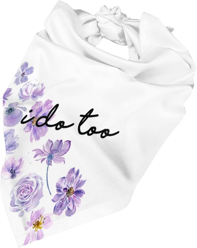 I Do Too Dog Wedding Bandana,Married Puppy Pet Bandanas Accessories,Wedding Photo Prop for Dog Lover Pet Scarf Accessories (Purple Flowers)