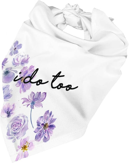 I Do Too Dog Wedding Bandana,Married Puppy Pet Bandanas Accessories,Wedding Photo Prop for Dog Lover Pet Scarf Accessories (Purple Flowers)