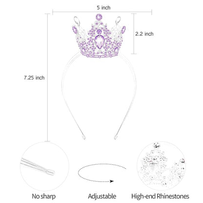 VELSCRUN Purple Crystal Tiara Headband, Crowns for Women, Princess Girls Tiaras, Royal Queen Crown Princess Quinceanera Headpieces for Birthday Prom Bride Wedding Pageant Party Hair Band