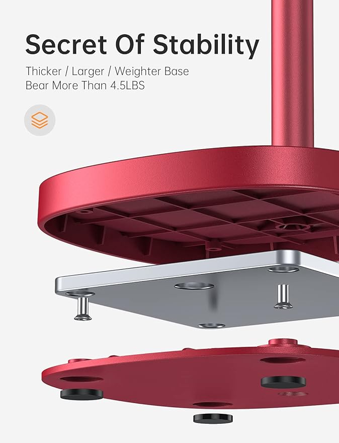 LISEN Cell Phone Stand Adjustable Phone Holer for Desk, Computer Office Desk Accessories for iPhone 16 Holder Women Kitchen Essentials Fits All Mobile Phones Switch Kindle iPads Tablet 4-10in Red