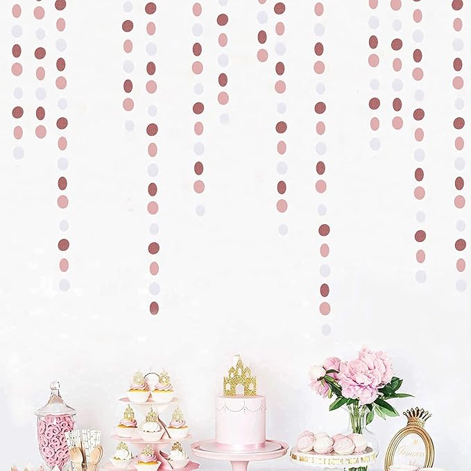 Rose-Gold Pink White Party Decorations Paper-Garland - 52Ft Birthday Baby Bridal Shower Decoration Streamers Banner,Mothers Day Bachelorette Engagement Wedding Party Supplies Bunting Lasting Surprise
