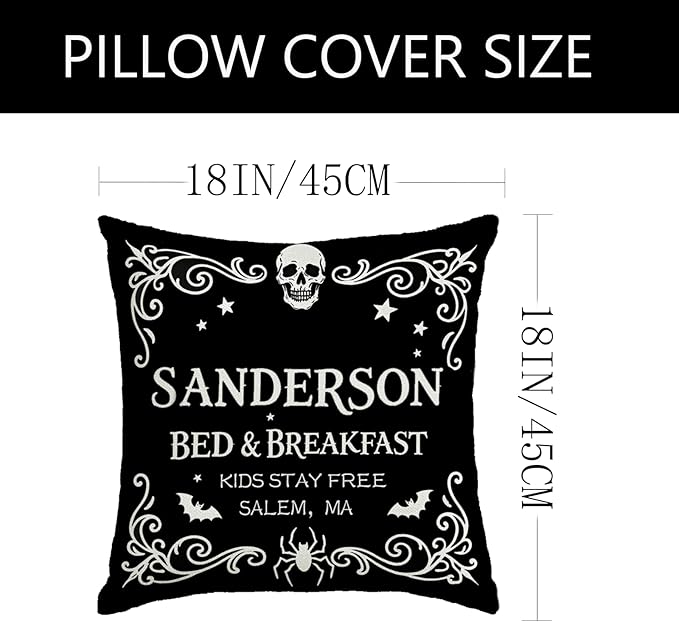 Halloween Decorations Pillow Covers 18x18 Inch,Set of 4 Vintage Halloween Decor Indoor Outdoor Throw Pillow Covers, Hocus Pocus Farmhouse Saying Linen Cushion Case for Home Sofa Couch Bedroom Chair