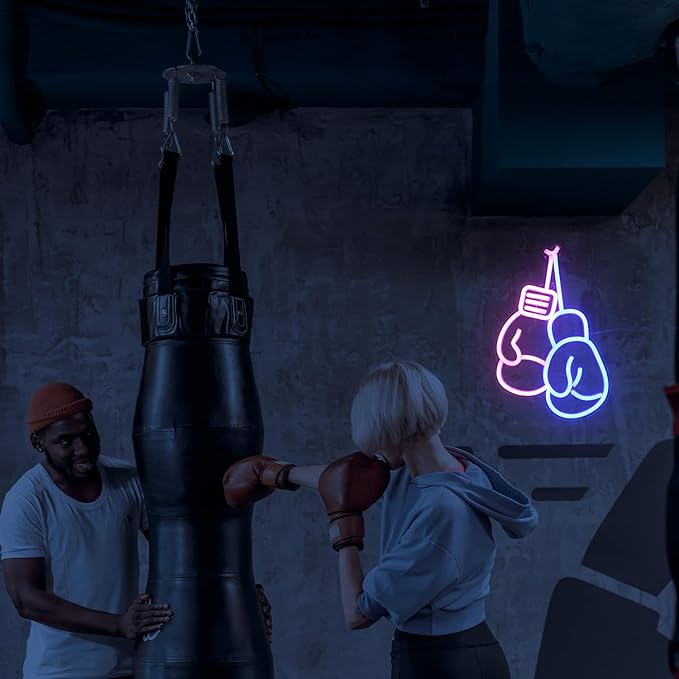 Lucunstar Boxing Gloves Neon Sign Blue Pink LED Light Sign Boxing Gloves Neon Signs for Gym Wall Decoration Gym Neon Light with USB Switch Room Decor Man Cave Decor for Men