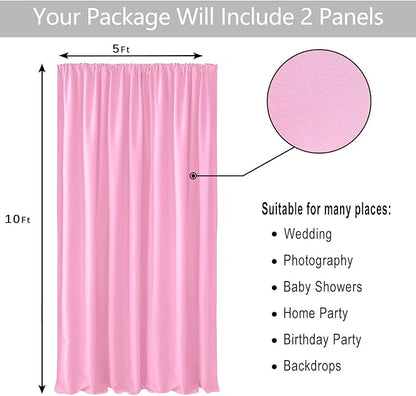 Hiasan Pink Backdrop Curtains for Parties, Polyester Photography Backdrop Drapes for Baby Shower, Wedding Decorations, 5ftx10ft, Set of 2 Panels
