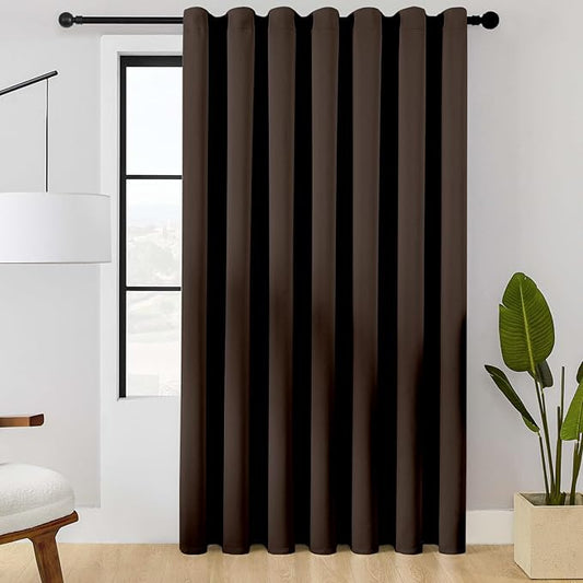 ChrisDowa Room Divider Curtain 84 Inches Long, Wide Blackout Sliding Door Curtain for Bedroom, Room Darkening Privacy Window Curtain for Patio Door (1 Panel Set, Brown, 100 x 84 Inch)