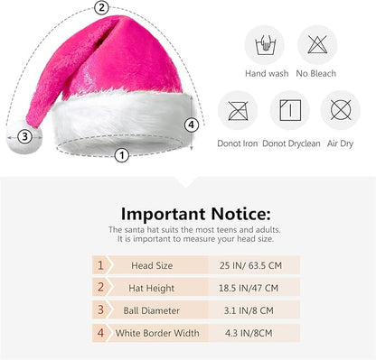 Queenmore Adult's Christmas Santa Claus Hat, Plush Santa Cap, Velvet Headwear, Lined and Fabric-Shedding Resistant