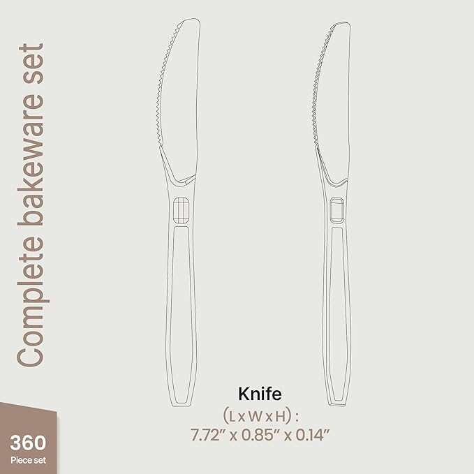 Bakken Disposable Cutlery Set 360 Pieces Knives, Heavy Duty Plastic Silverware, BPA-Free Food-Grade Materials, Heat-Resistant, Reusable Utensils for Parties, Catering, BBQs, and Everyday Use, Clear