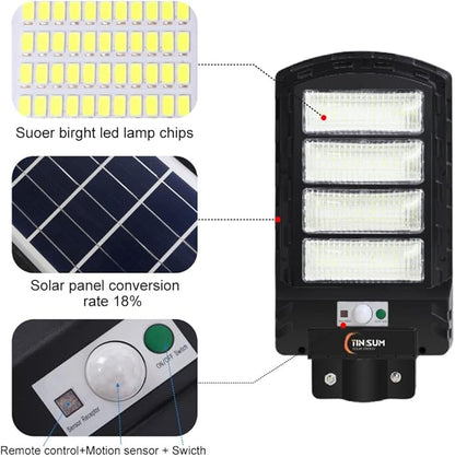 2 Pack Solar Street Light Outdoor,200w 6000LM Solar Motion Flood Lights IP66 Waterproof Dusk to Dawn Led Remote Control for Garden,Paking Lot,Pole,Barn,Wall Lighting