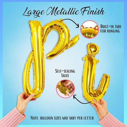 Gold Happy Birthday Balloons Banner | Script/Cursive Gold Letter Balloon Sign for Birthday Party Decor/Decoration | Foil Mylar Happy Birthday Banner