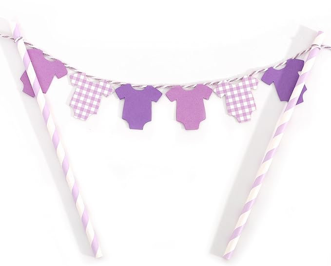 Purple Baby Shower Cake Topper - Purple Bodysuit Gingham Cake Topper,Gender Reveal Decor,Baby Shower Cake Decorations,Gingham Onesie Party Decorations (purple)