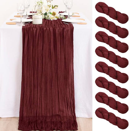 MLMC 8 Pack Burgundy Cheesecloth Table Runner Boho Rustic Gauze Fall Wine Red Cheese Cloth Table Runner Cheese Cloth Decor 35x120 Inches for Wedding Winter Reception Christmas Home Decor