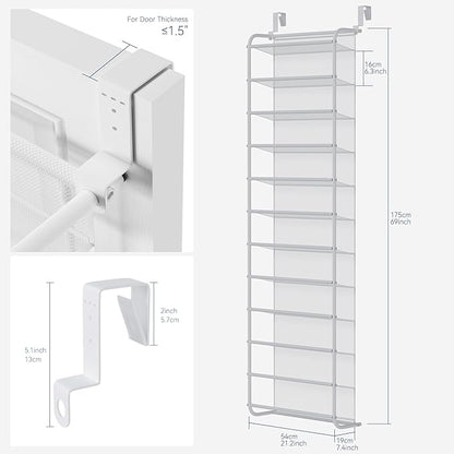 Whitmor 36 Pair Over The Door Shoe Organizer, 12 Tier Hanging Shoe Organizer, Heavy Duty Metal & Mesh Shoe Holder, Hanging Shoe Rack for Closet Organizer & Storage, 69"L x 21.7"W x 7.5"H, Matt White
