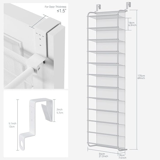 Whitmor 36 Pair Over The Door Shoe Organizer, 12 Tier Hanging Shoe Organizer, Heavy Duty Metal & Mesh Shoe Holder, Hanging Shoe Rack for Closet Organizer & Storage, 69"L x 21.7"W x 7.5"H, Matt White