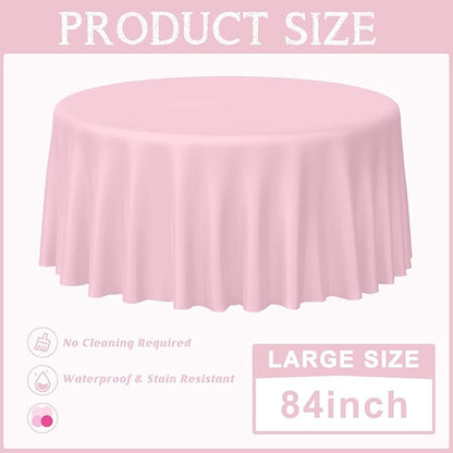 MASHAN 12 Pack Round Plastic Pink Tablecloths Disposable Pastel Pink Table Cloth Round Table Covers for Valentines Day Bridal Engagement Wedding Galentines Party Decorations,84 Inch