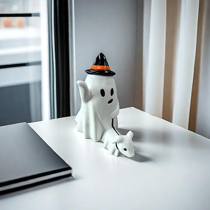 Halloween Ghost Figurine - Spooky Resin Statue, Cute Finger Ornaments, Perfect for Indoor & Porch Halloween Decor (E)
