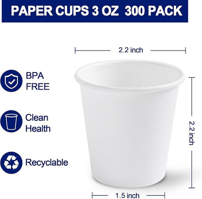 300 Count 3 oz Bathroom Cups, Disposable Mouthwash Cup, Small White Paper Cups, 3 Ounce Mini Espresso Cups, Ideal for Bathroom, Travel, Picnic