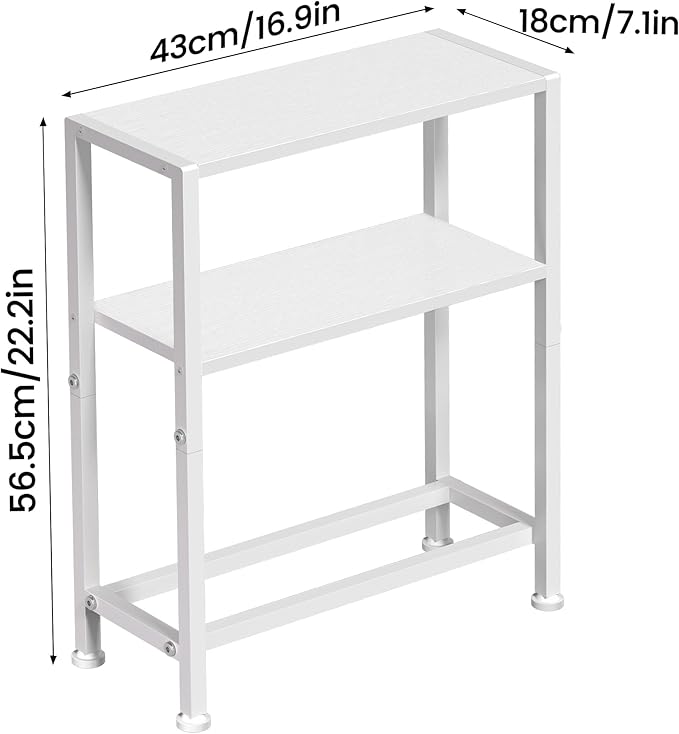 Narrow Side Table for Small Space, 2-Tier Small End Table with Shelf Holder, Slim Nightstand, Skinny Snack Couch Table in Living Room, Bedroom, Study, Kitchen and Balcony (White)