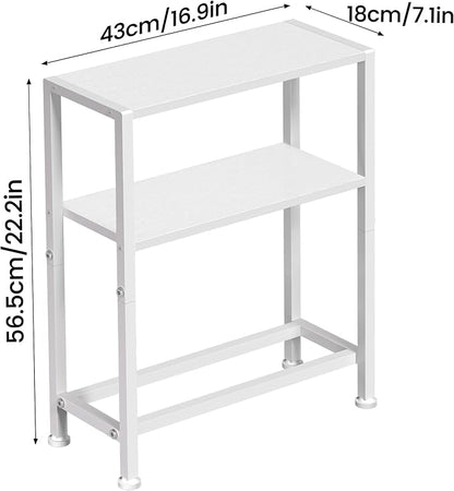 Narrow Side Table Set of 2 for Small Space, 2-Tier Small End Table with Shelf Holder, Slim Nightstand, Skinny Snack Couch Table in Living Room, Bedroom, Study, Kitchen and Balcony (White)