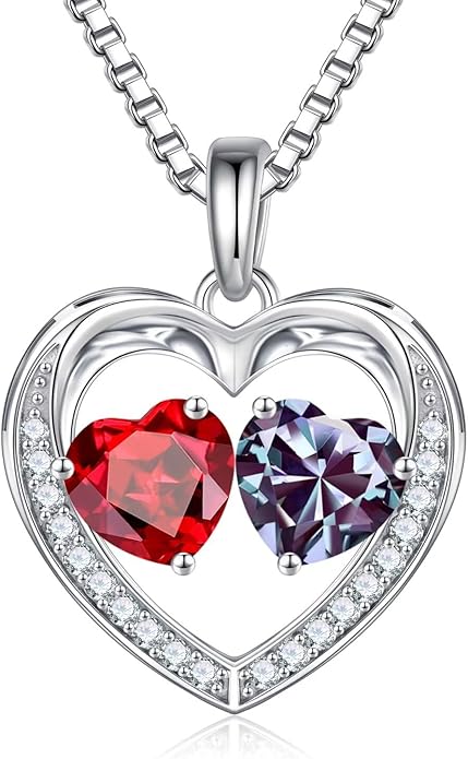 Iefil Christmas Gifts for Women Wife - 925 Sterling Silver Heart Birthstone Necklace, Anniversary Birthday Gifts for Women Wife Girlfriend Mom, Birthstone Jewelry Gift for Her