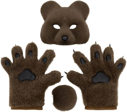 Faux fur wolf paw gloves with non-slip cat pad three-piece set, suitable for cosplay, Christmas, and Halloween party costumes