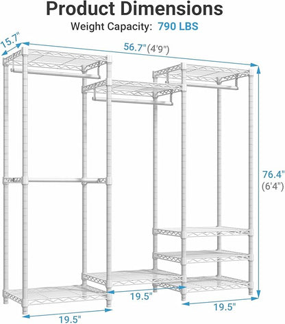 VIPEK V5 Medium Portable Closet Wardrobe Heavy Duty Clothes Rack, Freestanding Closet Metal Clothing Rack with 4 Hang Rods & 8 Shelves, Adjustable Custom Closet Rack, 56.7" Lx15.7 Wx76.4 H, White