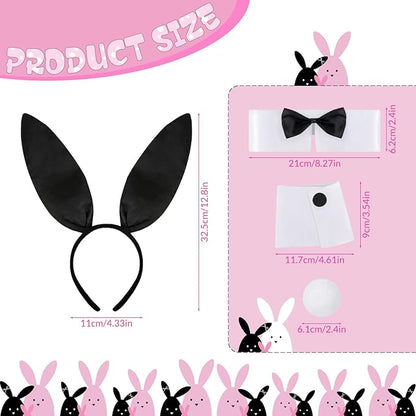 Bunny Halloween Costume Set for Women Girls, Bunny Costumes Women Black Rabbit Ears Headband, Christmas Set for Holiday Party Decoration, Halloween & Cosplay
