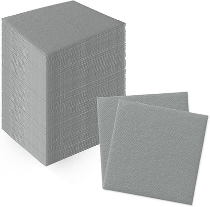 PAW - 100-Pack Disposable Linen-Feel Cocktail Napkins 4" x 4", Gray Premium Paper Napkins for Parties, Elegant Cloth-Like Beverage Napkins For Bars, Restaurants, Made in Europe