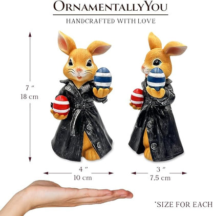 OrnamentallyYou Covert Carrot Collector Funny Bunny Agent Figurine, 7" Dueling Easter Rabbit Garden Statue