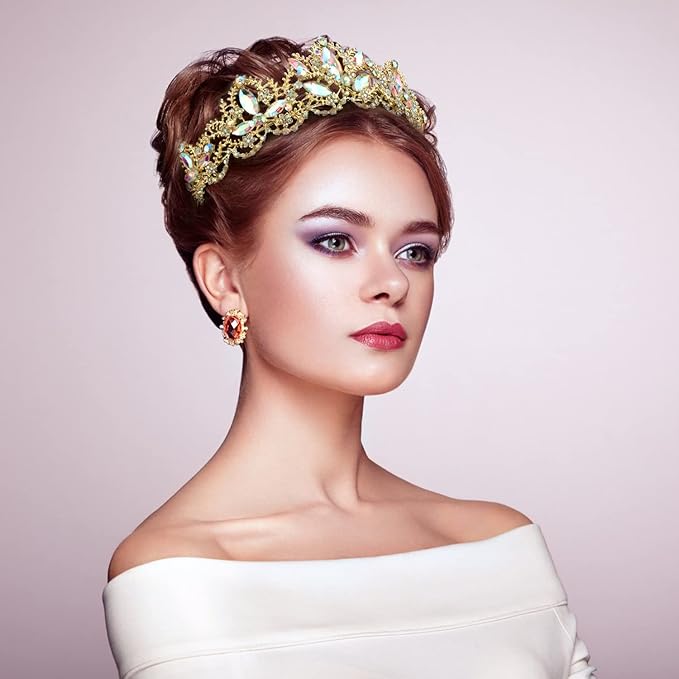 Gold Tiaras for Women Crystal Queen Crowns for Women Princess Tiara for Girls Rhinestones Hair Accessories for Halloween Costume Cosplay Birthday Party Prom Wedding Bride Bridal