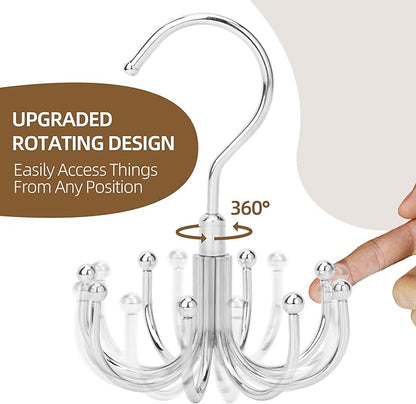 ZEDODIER 2 Pack Belt Organizer for Closet, Heavy-Duty Rotating Belt Hanger Rack Holds up to 48 Belts, Hanging Space Saving Metal Belt Holder for Closet Storage, Silver
