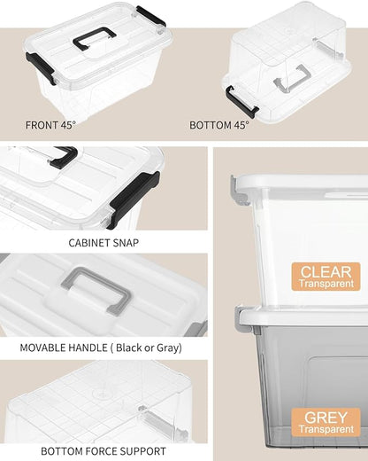 NUMIFUN Plastic Storage Bins With Lids 6 Pack Storage Organizer Bins, 7 Quart Stackable Storage Bins with Lids and Black Handle Buckle Easy for Home Office Organization, White