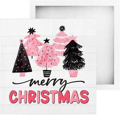 Pink Merry Christmas Decor for Home Pink Christmas Tree Decorations for Office Room Merry Xmas Decorations Table 5 x 5 Inches