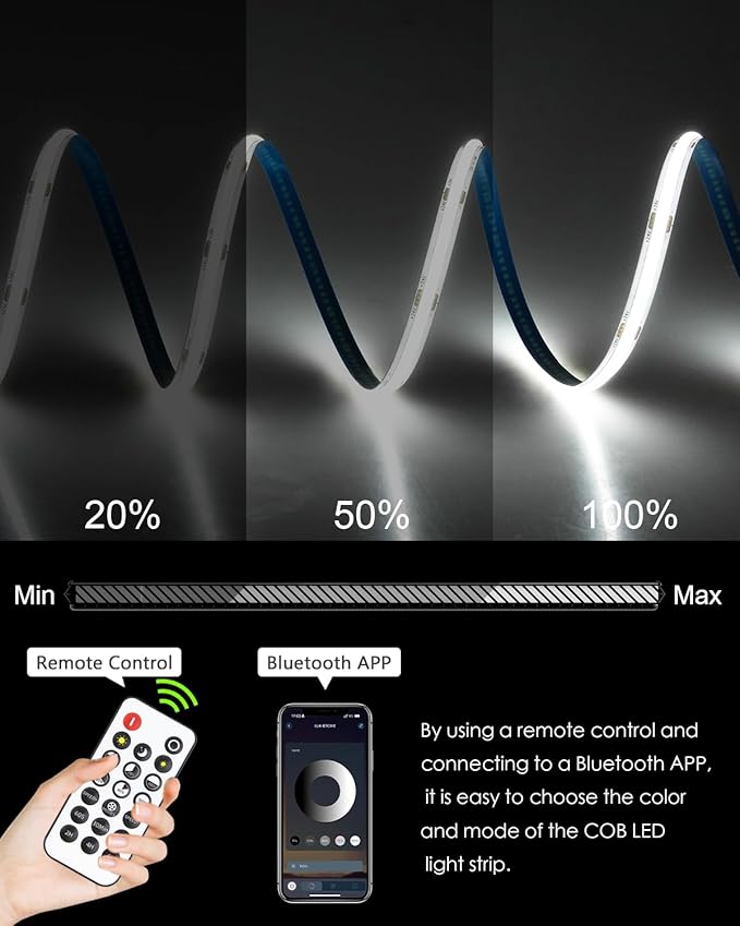 24V COB Led Strip Lights 131.2FT White LED COB Light Strips for Bedroom Super Bright 6500K Dimmable Flexible CO B Light 480LED/M Hight Density LED Tape Light for Cabinet Party Decor(40M/2roll)