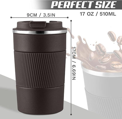 Vacuum-Insulated Stainless Steel Travel Coffee Mug, Leak-Proof Reusable Coffee Cup with Lid - Keep Hot & Cold Drinks for Hours, Durable Insulated Tumbler for Men & Women(3rd-Dark Coffee, 17OZ)