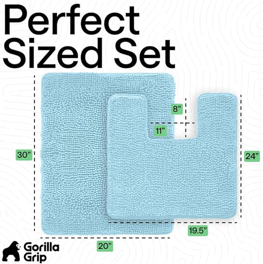 GORILLA GRIP Bathroom Rug Sets, Soft Chenille 2 Piece Area Rugs Set, Toilet Base Mat and 30x20 Carpet, Absorbent Microfiber Washable Mats Dry Quickly, Home Décor and Bath Room Accessories, Sky