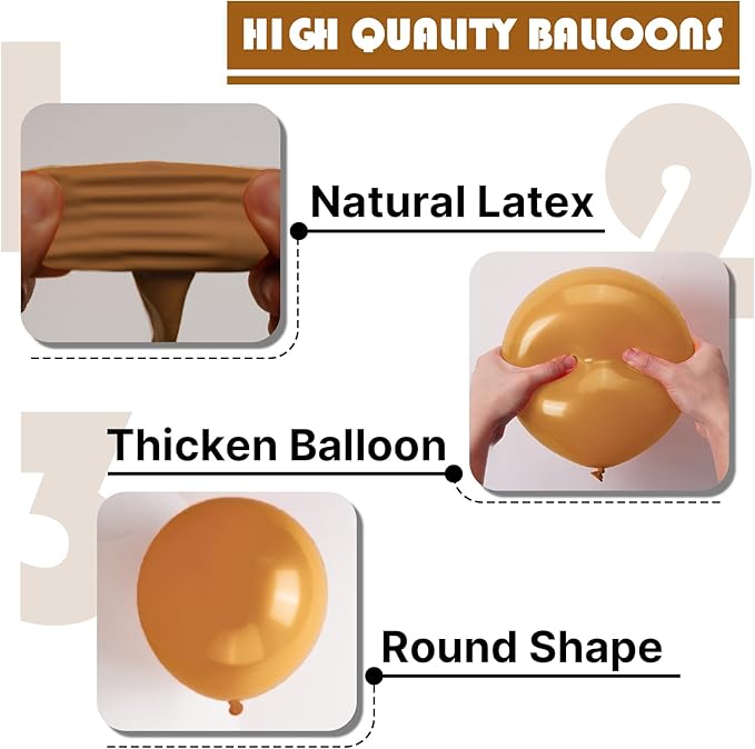 PartyWoo Tan Balloons 101 pcs 12 Inch Boho Neutral Light Brown Coffee Fall Latex Helium Balloons for Graduation Birthday Safari Boy Baby Shower Jungle Cowgirl Woodland Party Decorations Brown-F10