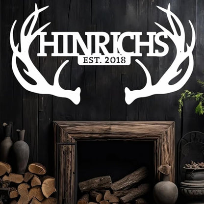Personalized Deer Antler Metal Sign, Custom Ranch Name Sign with Year, Rustic Hunting Lodge Wall Art, Farmhouse Cabin Outdoor Decor, Gift for Hunters, Men, Family, Anniversary or Housewarming